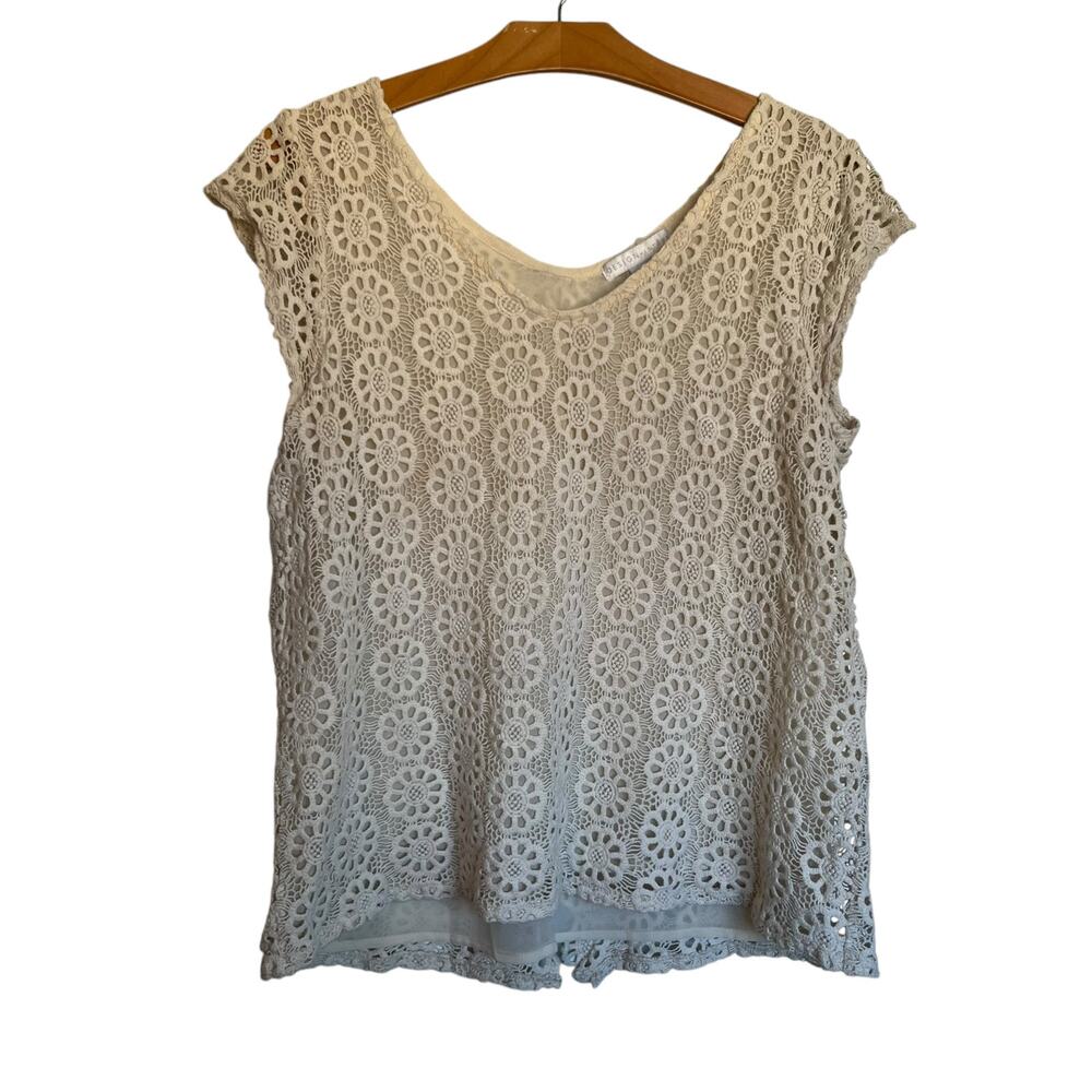 Design History Y2K Vintage Crochet Top Cap Sleeve Granny Split Back Size L